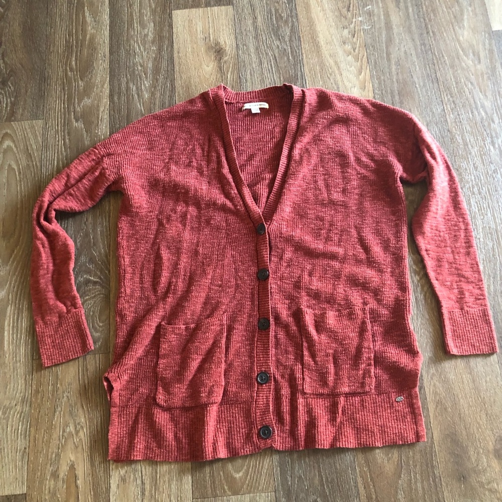 American eagle red orange button front cardigan size medium